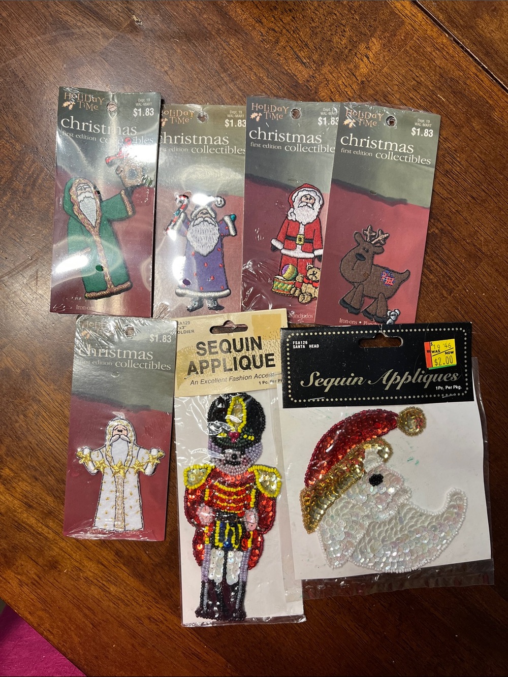 Holiday Time Sequin beaded Santa & Nutcracker Appliques - White, Red, Gold